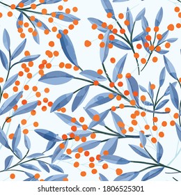 Abstract Flower and leaves by watercolor technique by hand draw illustration vector seamless pattern surface for background or fabric art prints, winter or autumn concept