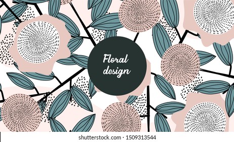 Abstract Flower and leaves floral background
