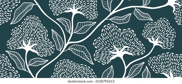 Abstract flower and leaves seamless pattern with dotted style.