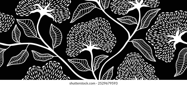 Abstract flower and leaves seamless pattern with dotted style. floral dot background.