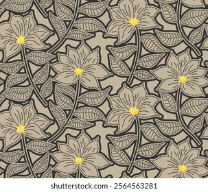 Abstract flower and leaves seamless pattern with dotted style. flower pattern, abstract pattern.