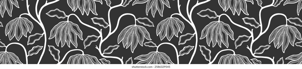 Abstract flower and leaves seamless pattern with dotted style. simple shape floral background. floral background.