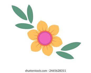 Abstrakte Blume und Blätter Draufsicht. Frühlingsflora. Flache Vektorillustration auf weißem Hintergrund