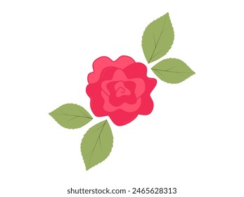 Abstract flower and leaves top view. Spring flora. Flat vector illustration on white background
