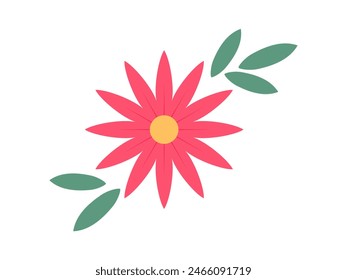Abstract flower and leaves top view. Spring flora. Flat vector illustration on white background