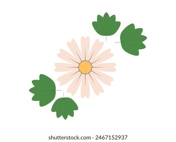 Abstrakte Blume und Blätter Draufsicht. Frühlingsflora. Flache Vektorillustration auf weißem Hintergrund