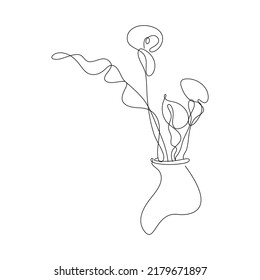 Abstract Flower Lily one line art drawing singulart aesthetic minimalist vector Isolated white background, Perfect for print, wall decor, phone case, shirt, sticker, pillow, acrylic, border, wallpaper