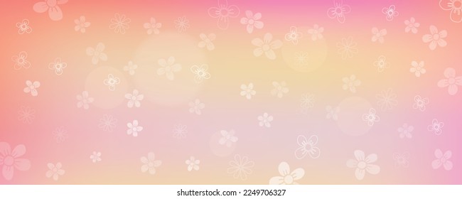 Abstract flower line art on blurred multicolour bokeh gradient background spring season theme colour design. Vector illustration.