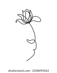 Abstract flower line drawing, isolated on white background. Vector