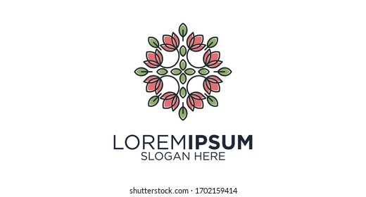 Abstract flower line logo design templates