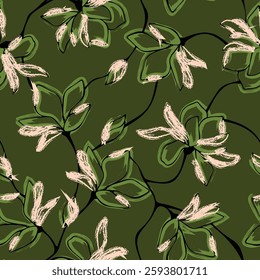 Abstract flower line seamless. Delicate floral vintage outline endless background. Retro style. Vector EPS Seamless pattern illustration flowers art 