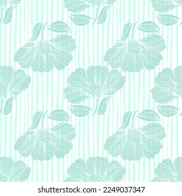 Abstract flower line seamless pattern. Delicate floral vintage outline endless background. Retro style. Design for fabric, textile print, wrapping, cover. Vector illustration