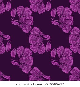 Abstract flower line seamless pattern. Delicate floral vintage outline endless background. Retro style. Design for fabric, textile print, wrapping, cover. Vector illustration