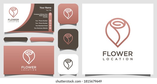abstract flower location logo design template. set of logo and business card design