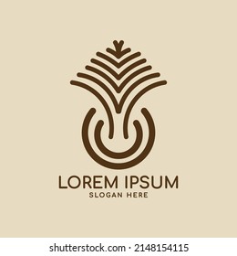 Abstract flower logo in a circle below for yoga, organic, bio, boutique, cosmetics, spa, natural store.