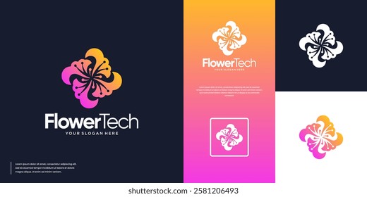 abstract flower logo , connection network , digital services , science , design vector 