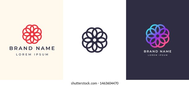 abstract flower logo design in 3 color option,luxury brand graphic template