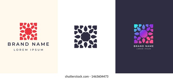 abstract flower logo design in 3 color option,luxury brand graphic template