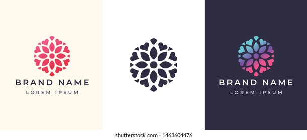 abstract flower logo design in 3 color option,luxury brand graphic template