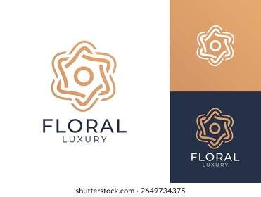 abstract flower logo design. circle floral line luxury icon vector concept