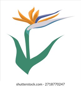 Un diseño abstracto del logotipo de la flor que presenta un pájaro naranja exótico de la flor del paraíso y una hoja tropical para representar la belleza de la flora de la naturaleza en un jardín botánico