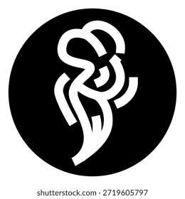 Diseño Abstractas del logotipo de la flor que presenta líneas blancas audaces que forman una forma de rosa floreciente dentro de un fondo circular negro sólido, creando un símbolo gráfico moderno y elegante