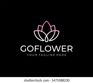 Abstract flower logo design. Linear lotus vector design. Elegant water lily logotype