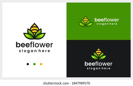 abstract flower logo design template with bee concept