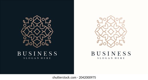 Plantilla de diseño de logotipo de flor abstracta con estilo de línea