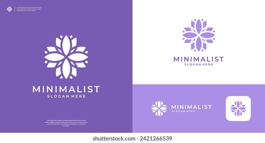 Abstract flower logo design template. Geometric purple floral ornament logo vector.