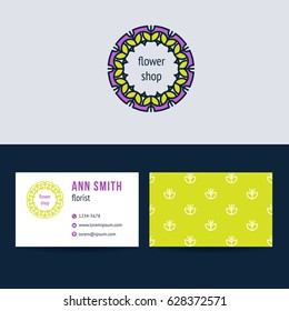 Abstract flower logo design with template business card for florist. Visual identity for flower shop 