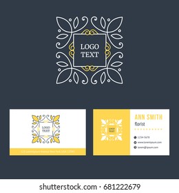 Abstract flower logo design with template business card for florist. Visual identity for flower shop 