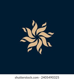 Abstract flower logo with gold color and dark background