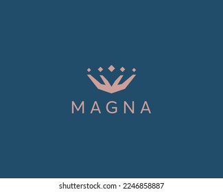 Abstract flower logo. Hands in the form of a crown icon. Power luxury sign. Beauty salon massage emblem. Vector illustration.