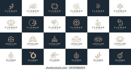 Abstract flower logo icon set. Collection of beauty floral ornament logo design.