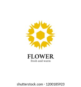 Abstract flower logo icon symbol with hexagon in the center