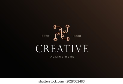 abstract flower logo. illustration of symmetrical arrangement of flowers in a circle. vector line icon template