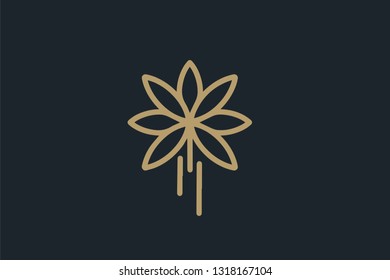 Abstract flower logo. Minimalistic Creative cannabis logo design. Monoline outline Simple symbol