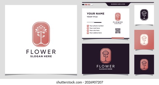 Abstract flower logo with negative space concept and business card design Premium Vector