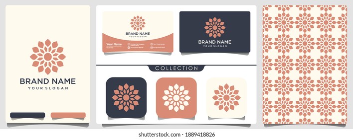 abstraktes Blumenlogo mit Muster und Visitenkartendesign-Vorlage.