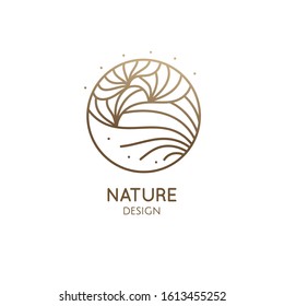 Abstract flower logo template. Round emblem plant in linear style. Vector minimal badge for design of natural products, flower shop, cosmetics, ecology concepts, health, spa, yoga Center.