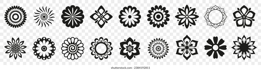 Resumen de la colección de logotipos de flores. Conjunto de iconos de flor de adorno. Diseño de un sencillo logo floral de margarita. Logo de ornamento floral