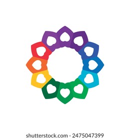 Abstract flower made of hearts. Colorful vector isolated on white background.