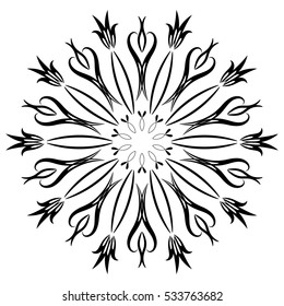 Abstract Flower Mandala. Decorative element for design. Vector. Hand-drawn doodles natural snowflake. Zentangle mandala style. Good idea for greeting cards, invitations, prints, textiles, tattoo.