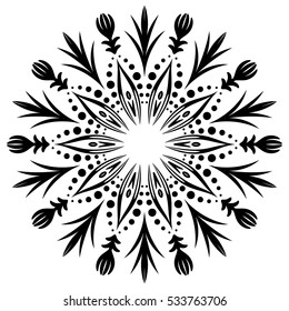 Abstract Flower Mandala. Decorative element for design. Vector. Hand-drawn doodles natural snowflake. Zentangle mandala style. Good idea for greeting cards, invitations, prints, textiles, tattoo.
