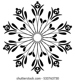 Abstract Flower Mandala. Decorative element for design. Vector. Hand-drawn doodles natural snowflake. Zentangle mandala style. Good idea for greeting cards, invitations, prints, textiles, tattoo.