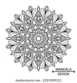 Abstract Flower Mandala Design Colouring Book Page for Children Resizeable Vector File