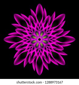 Abstract flower. Mandala. Fluorescent flower. Neon sign. Shimmering neon.