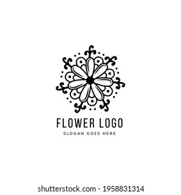 abstract flower mandala logo template design use black and white colors.