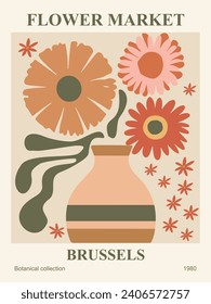 Abstract Flower Market Brussels vector art poster.